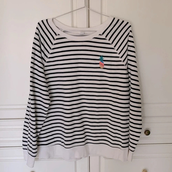 Old navy size large black white striped crew neck sweatshirt rainbow pineapple - Picture 1 of 5
